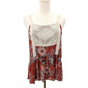 Boho Floral Lace Cami Tank Top Rust Mauve Maurices Size L